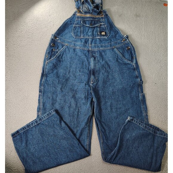 Berne Bib Overall Men 44x30 Blue Straight Leg Denim Cotton Farmer Workwear 40x27 - Picture 1 of 11